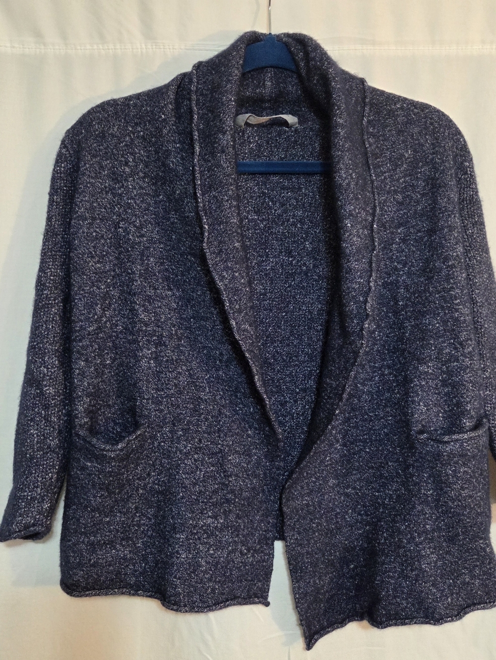 Athleta XL Cashmere Linen Blend Open-Front Shawl Collar Cardigan Heathered Navy